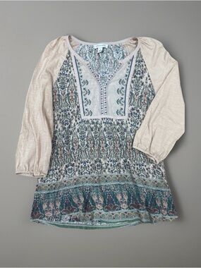 Vintage America Boho Peasant Top Women’s Small Embroidered Floral Cotton Blouse